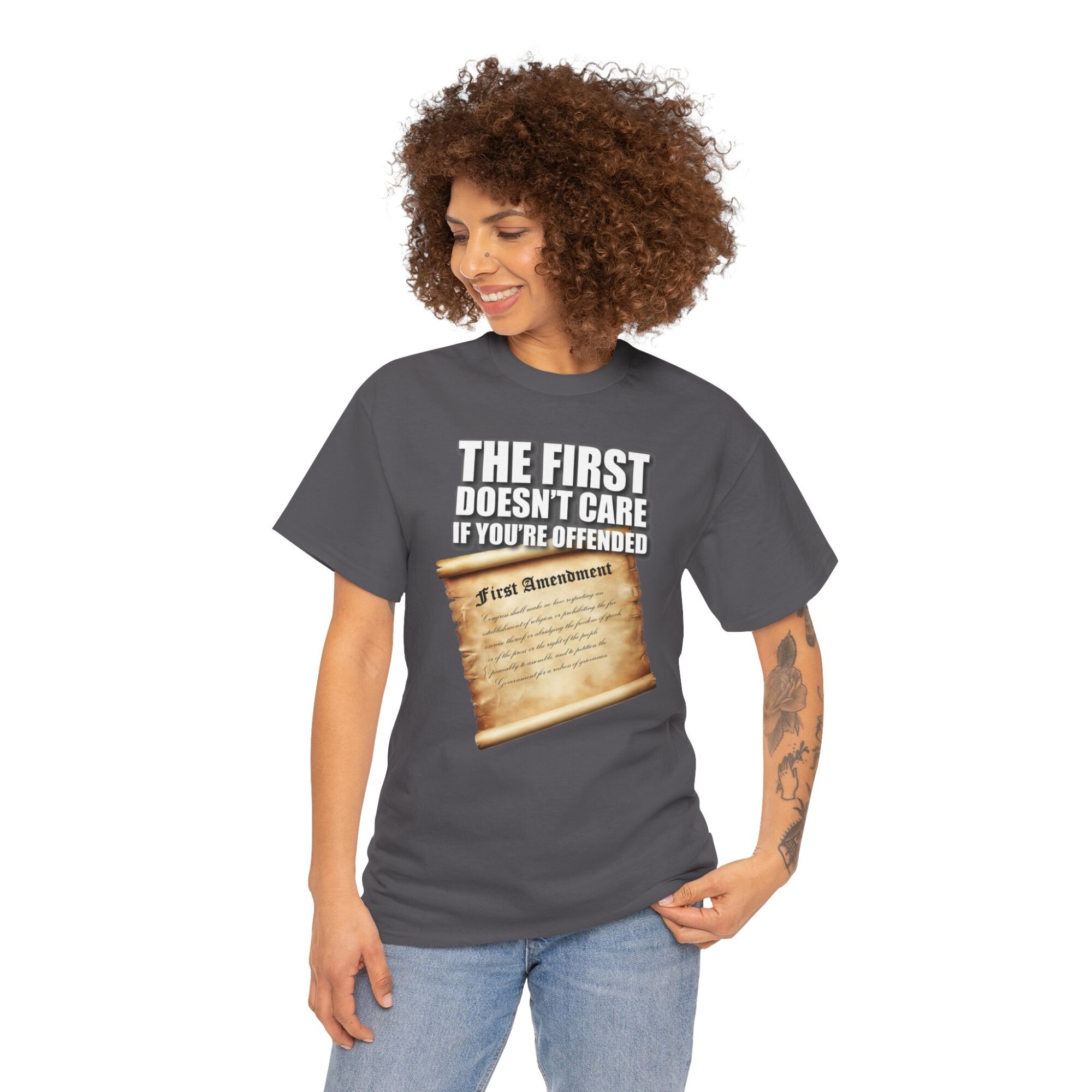 The First Doesnt Care If Youre Offended - Free Speech T-Shirt with First Amendment Scroll - Image 10