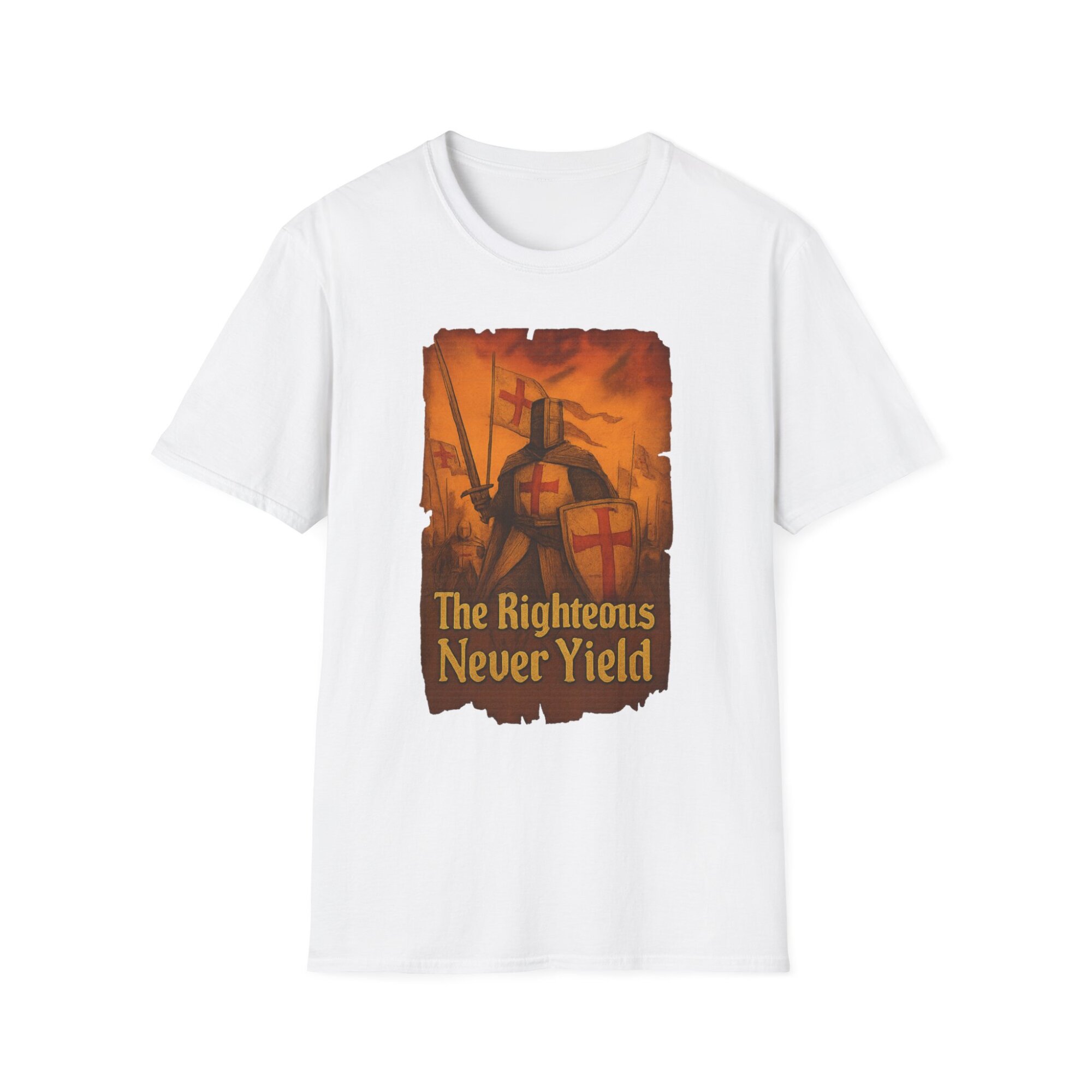 The Righteous Never Yield in bold medieval font - A071