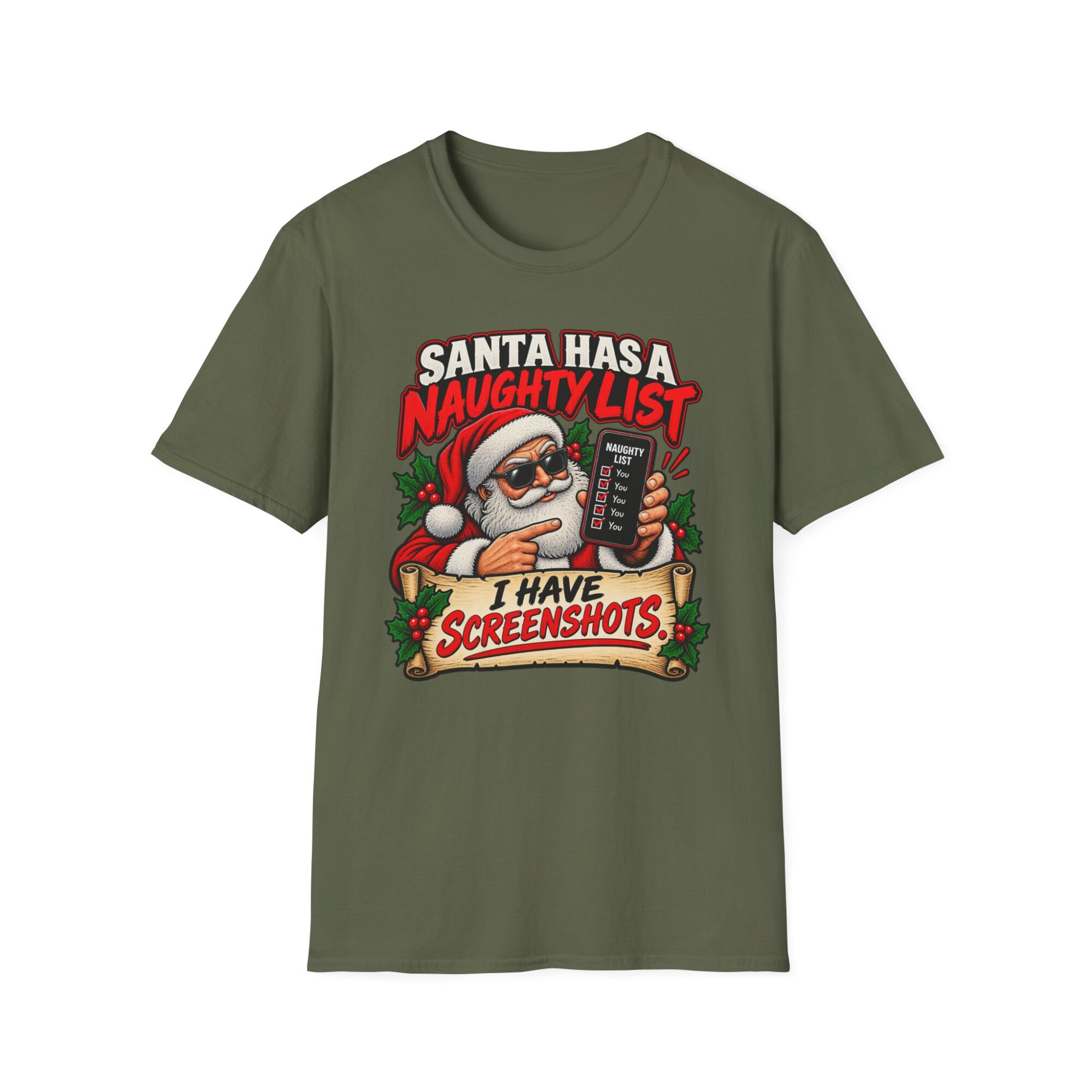 Santa Naughty List Screenshots T-Shirt | Christmas Humor S007 - Image 3