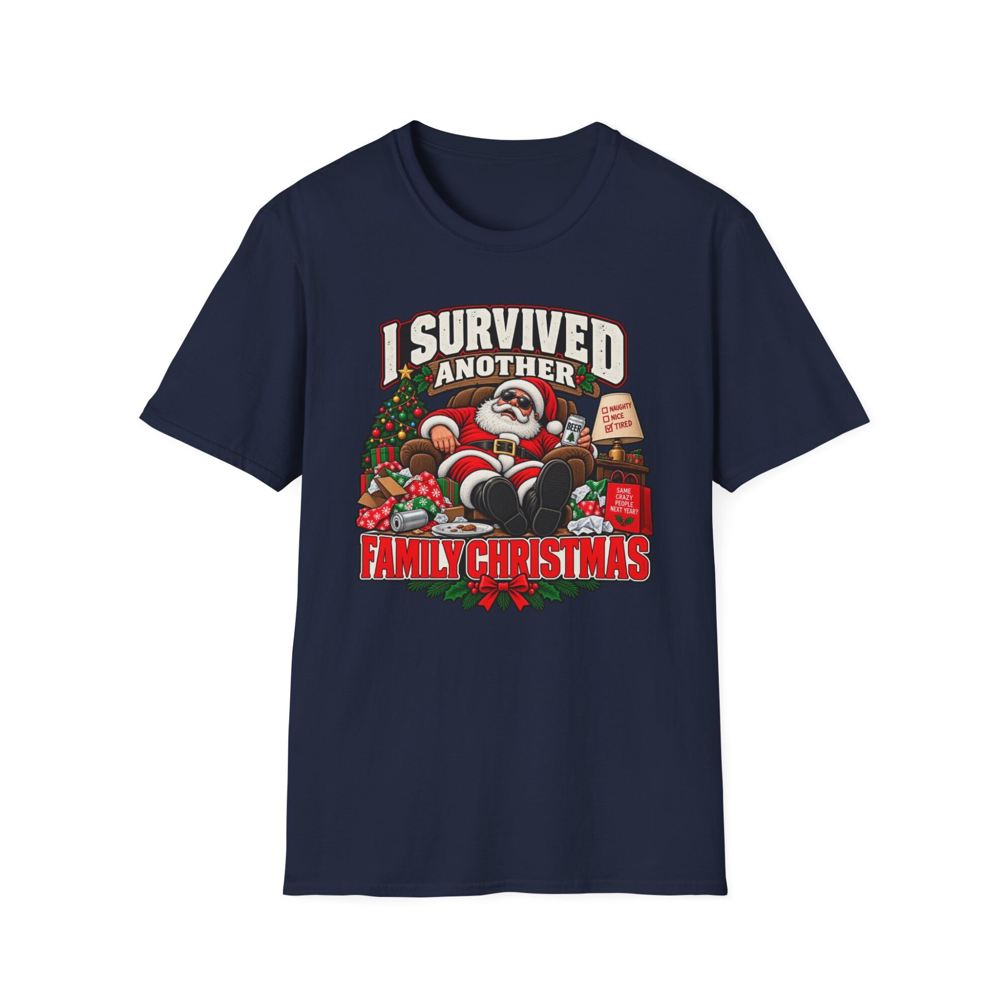 I Survived Another Family Christmas Santa T-Shirt S009 - Image 6